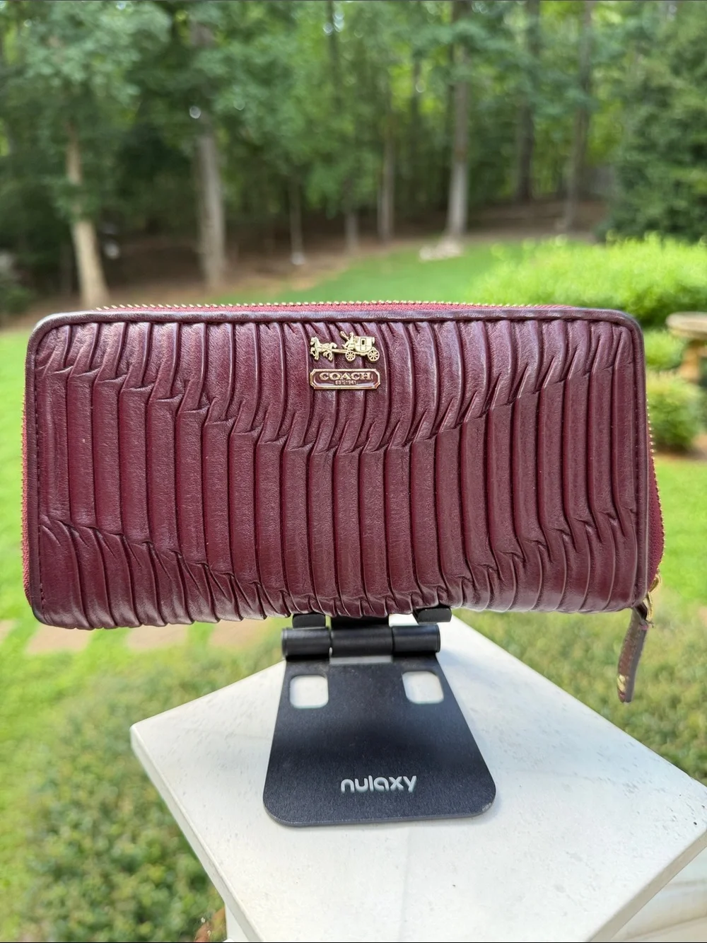 Coach Burgundy Leather Zip Card & Key Holder